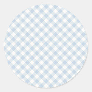 Früher Herbst-Retro-Gingham Staubblau Runder Aufkleber