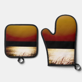 Früher Lake Sunset Ofenhandschuh & Topflappen-Set