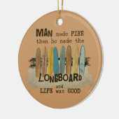 Früher Mann-surfender Spaß mit Longboards Keramik Ornament (Links)