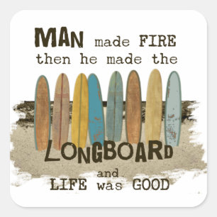 Früher Mann Surft Humor mit Longboards Quadratischer Aufkleber