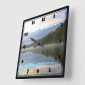 Früher Morgen-Reflexions-Landschaft Quadratische Wanduhr (Winkel)
