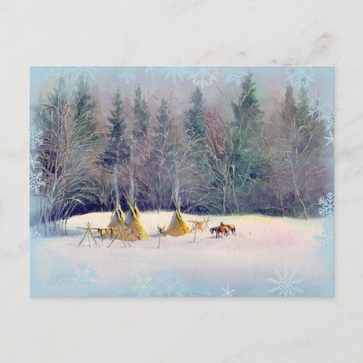 FRÜHER WINTER TIPI CAMP & SNOWFLAKES POSTKARTE (Vorderseite)