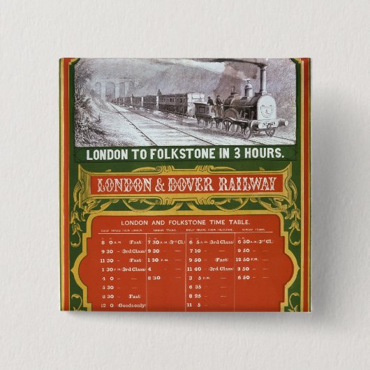 Früher Zeitplan für das London zu Dover-Eisenbahn Button (Vorderseite)