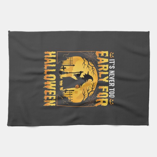 Frühes Halloween-Hexen-Friedhof-Vintage-Design Geschirrtuch (Horizontal)