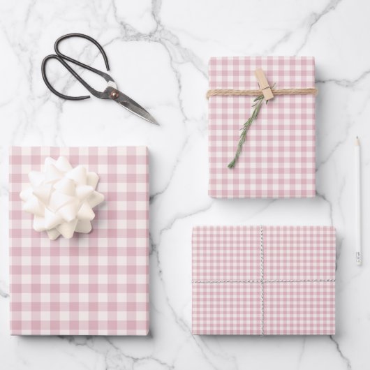 Frühherbst Klassisches Gingham | Gedämpfte Rose Geschenkpapier Set (Vorderseite)