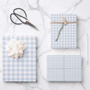 Frühherbst Klassisches Gingham Staubblau Geschenkpapier Set