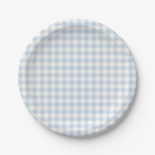 Frühherbst Klassisches Gingham | Staubblau Pappteller (Vorderseite)