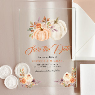 Frühherbstliche Blumige Kürbis-Hochzeit Save the D Acryleinladungen
