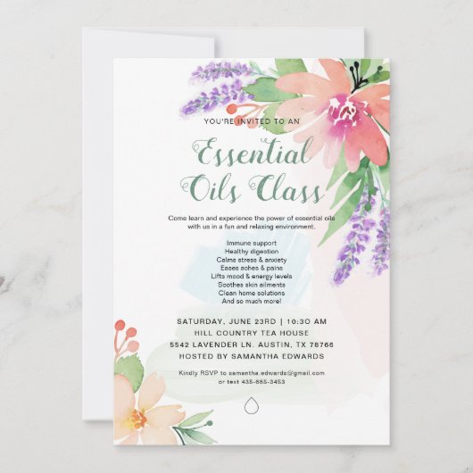 Frühjahr-Aquarell-BlumenÖl-Klasse Einladung (Vorderseite)