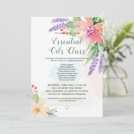 Frühjahr-Aquarell-BlumenÖl-Klasse Einladung (Stehend Vorderseite)