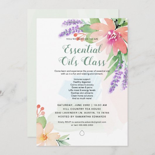 Frühjahr-Aquarell-BlumenÖl-Klasse Einladung (Vorne/Hinten)