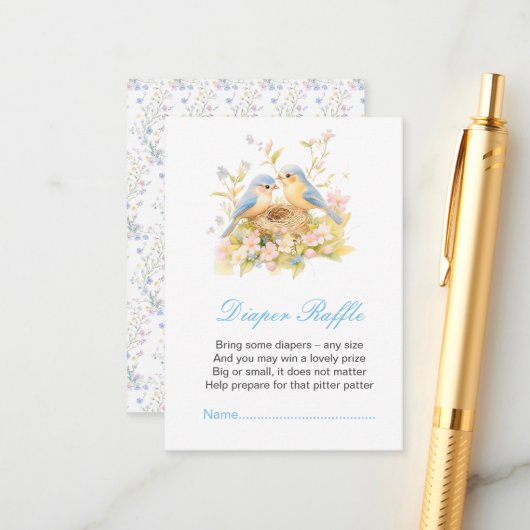 Frühjahr Birds Baby Dusche Windeln Raffel Begleitkarte (Vorderseite/Rückseite Beispiel)
