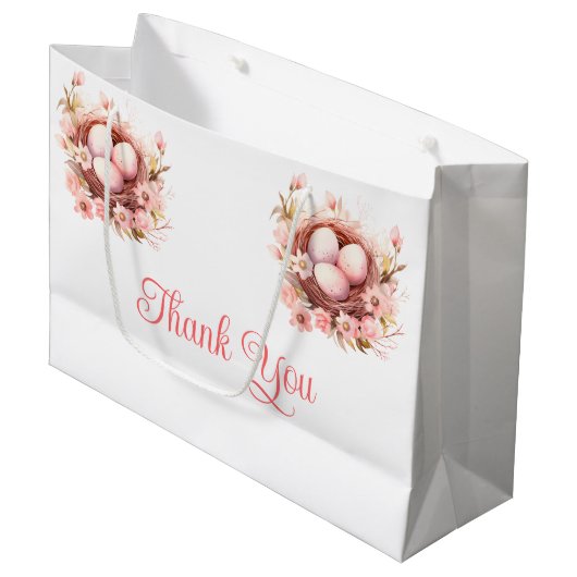 Frühjahr Birds Nest Baby Dusche Große Geschenktüte (Vorderseite Schrägansicht)