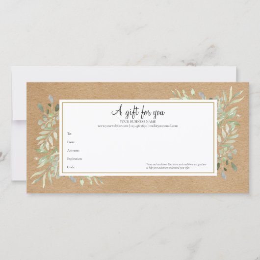 Frühjahr Blätter Rustic Kraft Geschenkgutschein (Vorderseite)