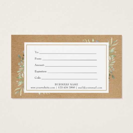 Frühjahr Blätter Rustic Kraft Geschenkgutschein (Rückseite)