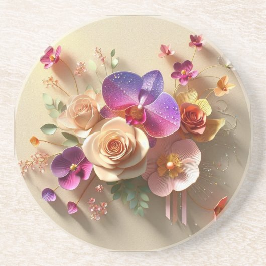 Frühjahr blüht 3D-Grußkarte - Lebhafte Rose Getränkeuntersetzer (Vorne)