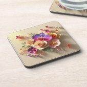 Frühjahr blüht 3D-Grußkarte - Lebhafte Rose Getränkeuntersetzer (Linke Seite)