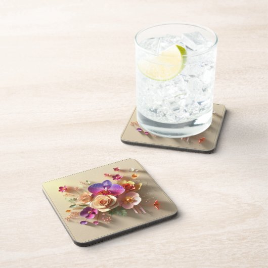 Frühjahr blüht 3D-Grußkarte - Lebhafte Rose Getränkeuntersetzer (Rechte Seite)