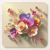 Frühjahr blüht 3D-Grußkarte - Lebhafte Rose Rechteckiger Pappuntersetzer (Vorderseite)