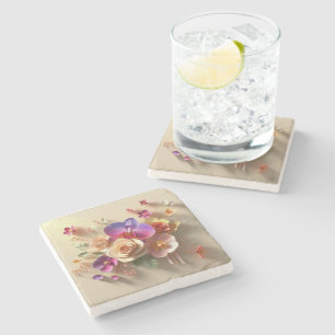 Frühjahr blüht 3D-Grußkarte - Lebhafte Rose Steinuntersetzer