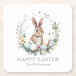 Frühjahr Bunny Ostereier Gärland Personalisiert Rechteckiger Pappuntersetzer