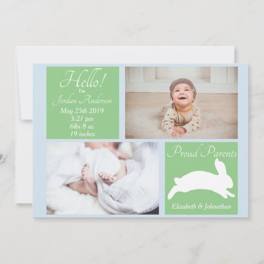 Frühjahr Bunny Rabbit Geburtsankündigung Einladung (Vorderseite)