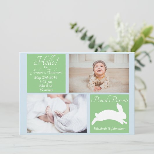 Frühjahr Bunny Rabbit Geburtsankündigung Einladung (Stehend Vorderseite)