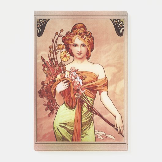 Frühjahr c1900 Top Two Thirds von Alphonse Mucha Post-it Klebezettel (Vorderseite)