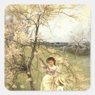 Frühjahr, c.1880 quadratischer aufkleber