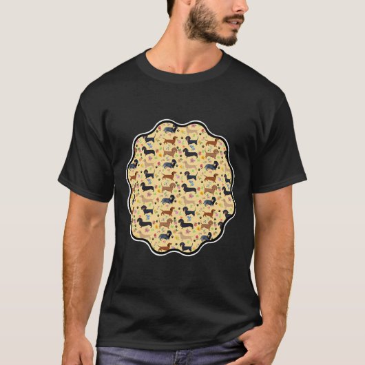 Frühjahr-Dackel Muster mit Blume T-Shirt (Vorderseite)