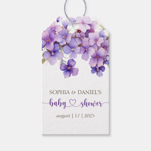 Frühjahr Delicate Violet Blume Babydusche Geschenkanhänger (Vorderseite)