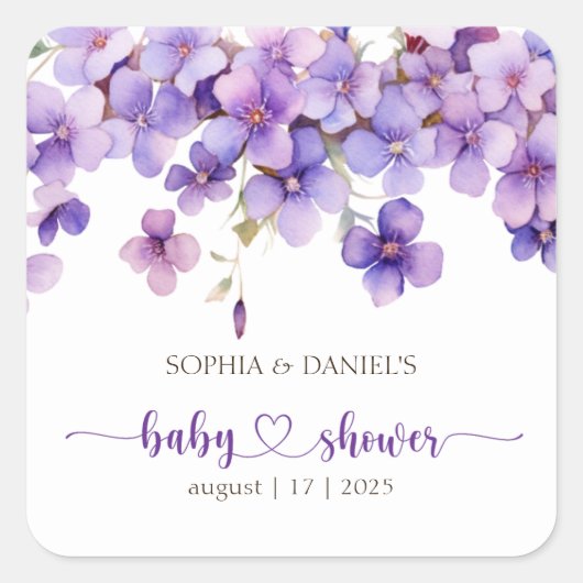 Frühjahr Delicate Violet Blume Babydusche Quadratischer Aufkleber (Vorderseite)