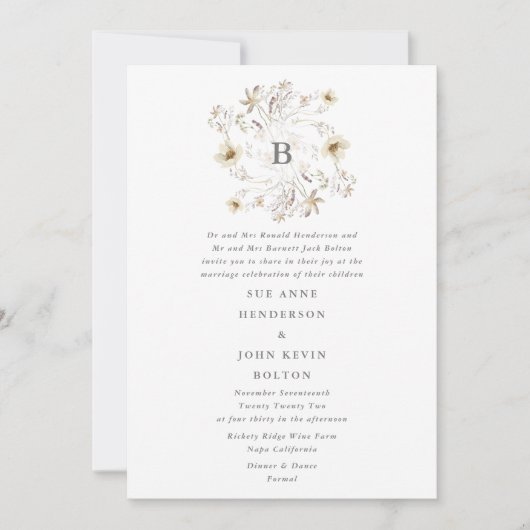 Frühjahr Elegante Wildblume Wreath Blumenzwiese Einladung (Vorderseite)