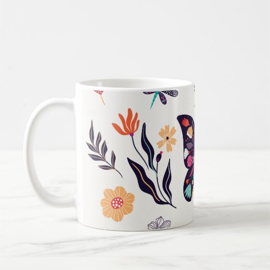 Frühjahr-Elemente Schmetterlinge Vögel Blume Kaffeetasse (Links)