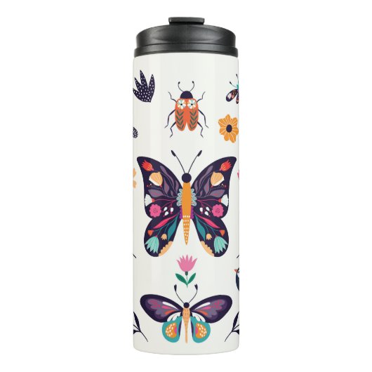Frühjahr-Elemente Schmetterlinge Vögel Blume Thermosbecher (Vorderseite)