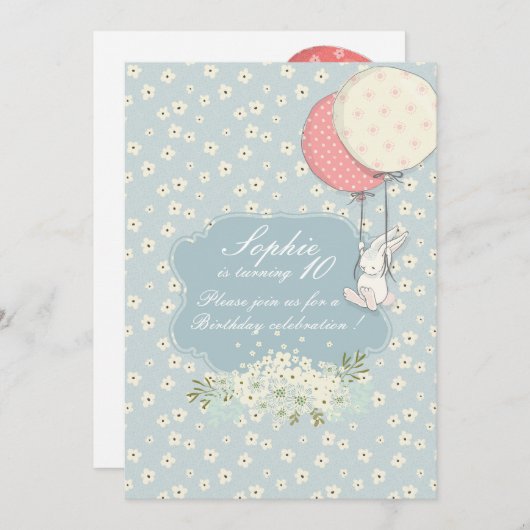 Frühjahr fliegen Bunny Birthday Einladung (Vorne/Hinten)