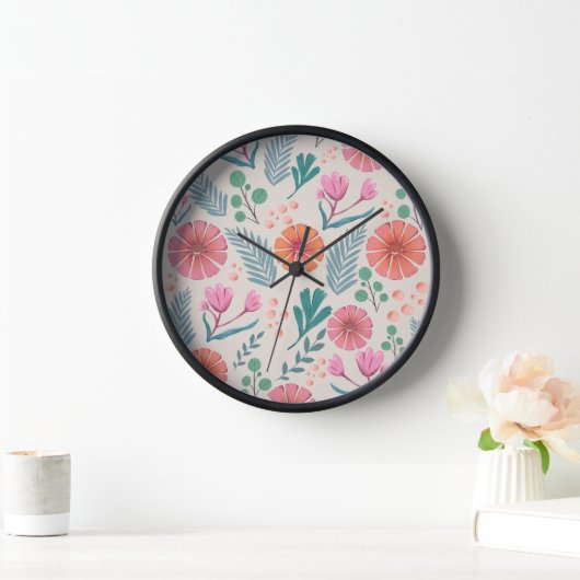 Frühjahr florale botanische Muster Wall Clock Uhr (Zuhause)
