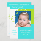 Frühjahr Fresh Foto Baby Dusche Cyan Blue und Gree Einladung (Vorne/Hinten)