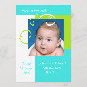 Frühjahr Fresh Foto Baby Dusche Cyan Blue und Gree Einladung