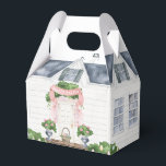 Frühjahr | Frohe Ostern | Haus Geschenkschachtel<br><div class="desc">Überraschen Sie Ihre Freunde bei Ihrer Ostereierjagd mit dieser Frühjahrshaus Gefälligkeitsbox. Diese Gunst-Box hat eine Aquarelltür mit einem Osterkorb auf der Vorderseite. Auf der Rückseite des Gebäudes befinden sich einige Fenster, die mit Klettergerichten und Rose geschmückt sind. Die verwendeten Farben sind olivgrün, rosa, grau und braun. Ein rosa Banner über...</div>