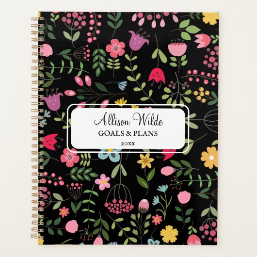 Frühjahr für Wildblumen Blumenmuster auf Schwarz Planer (Vorderseite)