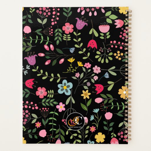 Frühjahr für Wildblumen Blumenmuster auf Schwarz Planer (Rückseite)