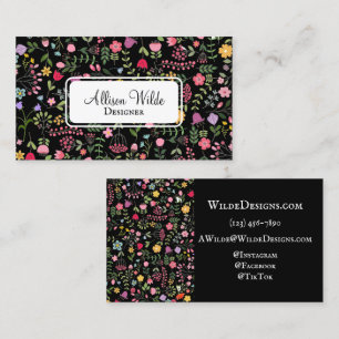 Frühjahr für Wildblumen Blumenmuster auf Schwarz Visitenkarte