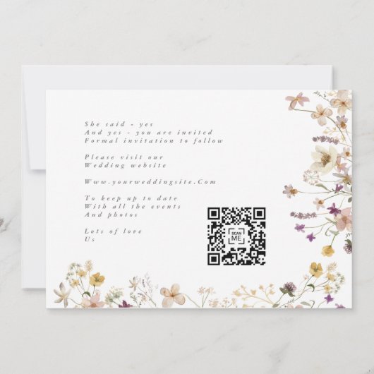 Frühjahr Gerahmte Wildblume Boho Wedding Foto Save The Date (Rückseite)
