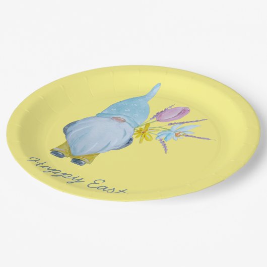 Frühjahr Gnome Happy Oaster Pappteller (Schrägansicht)