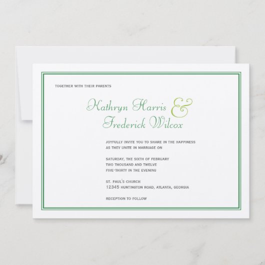 Frühjahr grün elegante formelle Hochzeitseinladung Einladung (Vorderseite)