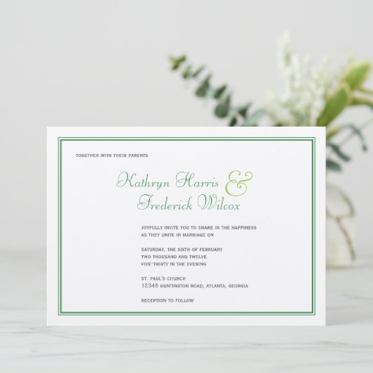 Frühjahr grün elegante formelle Hochzeitseinladung Einladung (Stehend Vorderseite)