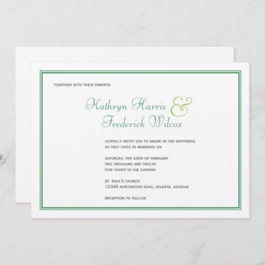 Frühjahr grün elegante formelle Hochzeitseinladung Einladung (Vorne/Hinten)