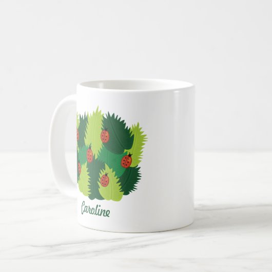 Frühjahr - Grüne Blätter und Ladybugs Kaffeetasse (Vorderseite Links)