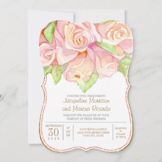 Frühjahr Hochzeit Wasserfarbe Rose Bouquet Einladung (Vorderseite)